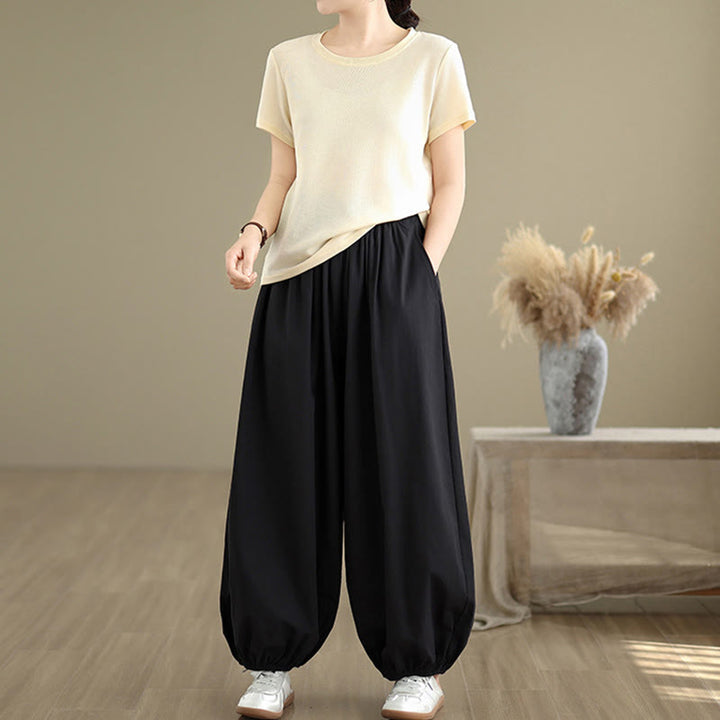 Pantalon bouffant en coton uni avec poches Buddha Stones Commute Summer pour femme - image 5