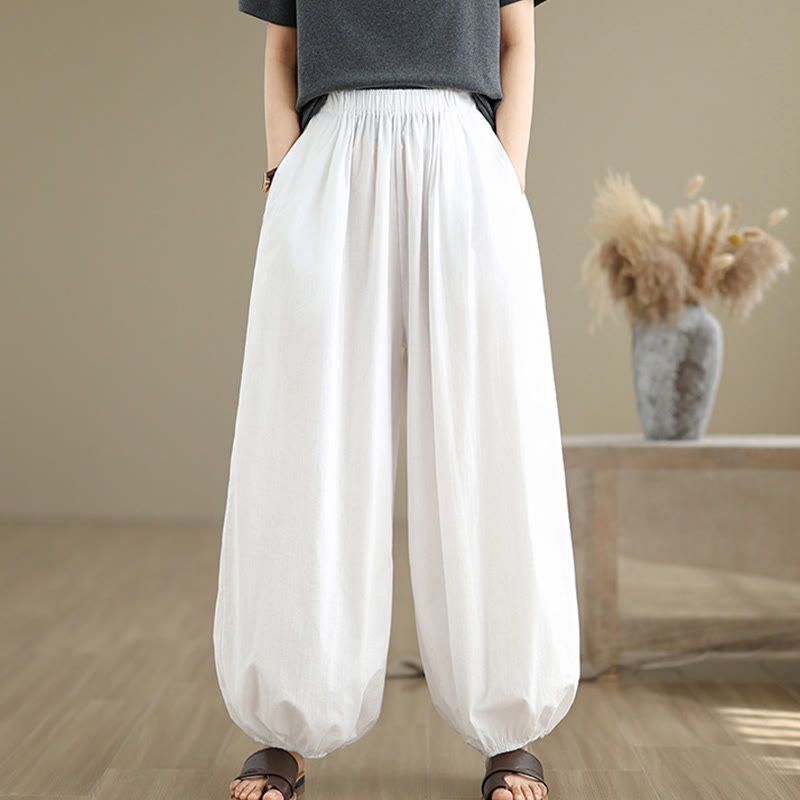 Pantalon bouffant en coton uni avec poches Buddha Stones Commute Summer pour femme - image 8