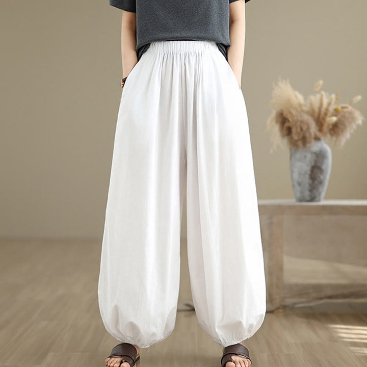 Pantalon bouffant en coton uni avec poches Buddha Stones Commute Summer pour femme - image 8