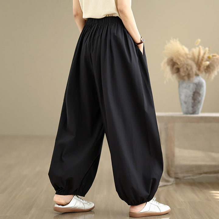 Pantalon bouffant en coton uni avec poches Buddha Stones Commute Summer pour femme - image 1
