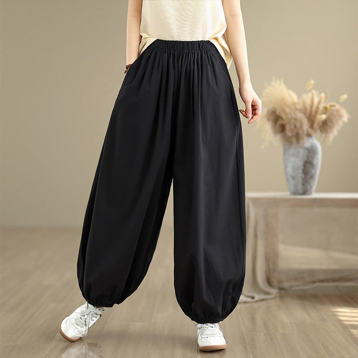 Pantalon bouffant en coton uni avec poches Buddha Stones Commute Summer pour femme - image 2