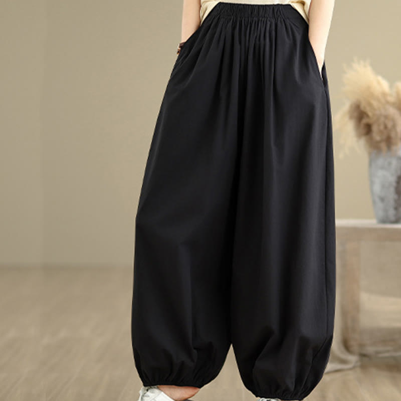 Pantalon bouffant en coton uni avec poches Buddha Stones Commute Summer pour femme - image 4