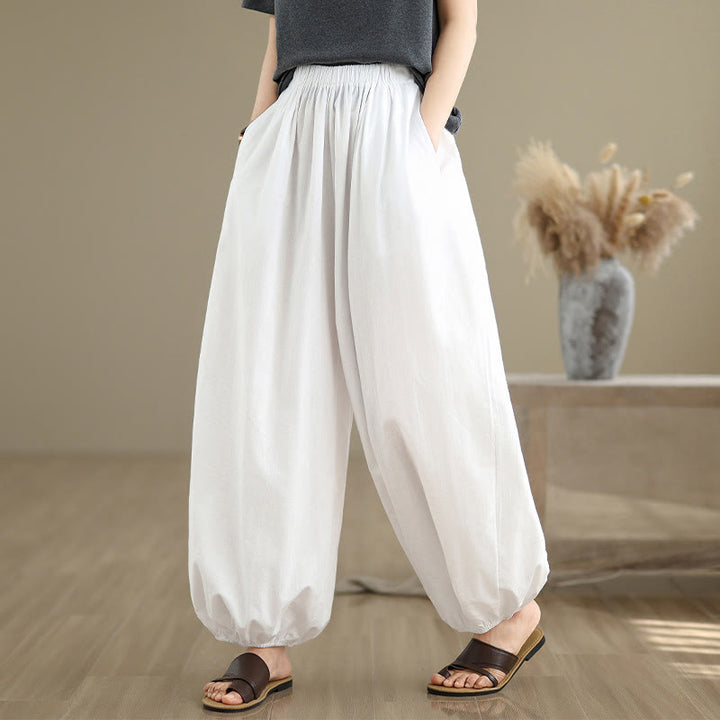 Pantalon bouffant en coton uni avec poches Buddha Stones Commute Summer pour femme - Blanc - US12，UK/AU16，EU44 (2XL) - image 7