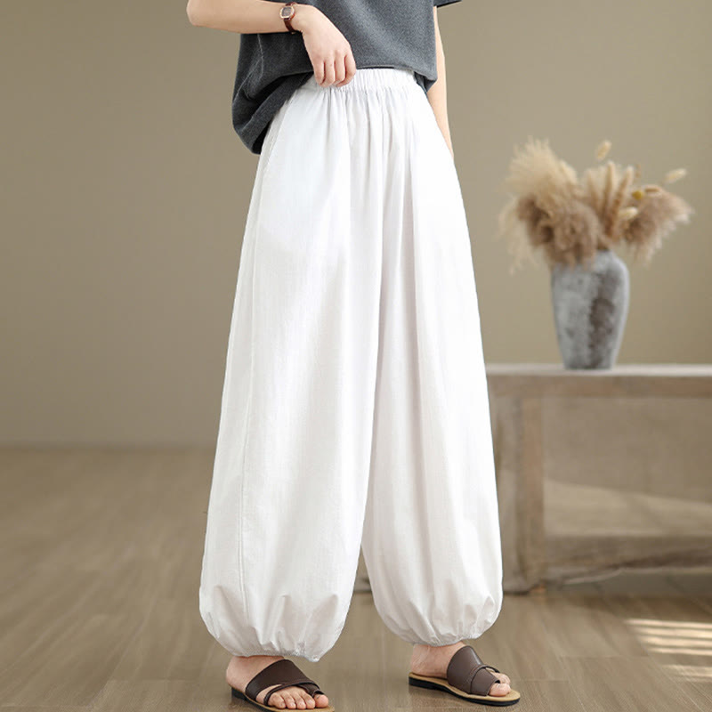 Pantalon bouffant en coton uni avec poches Buddha Stones Commute Summer pour femme - image 9