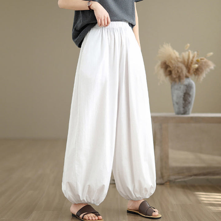 Pantalon bouffant en coton uni avec poches Buddha Stones Commute Summer pour femme - image 9