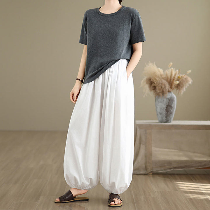 Pantalon bouffant en coton uni avec poches Buddha Stones Commute Summer pour femme - image 11