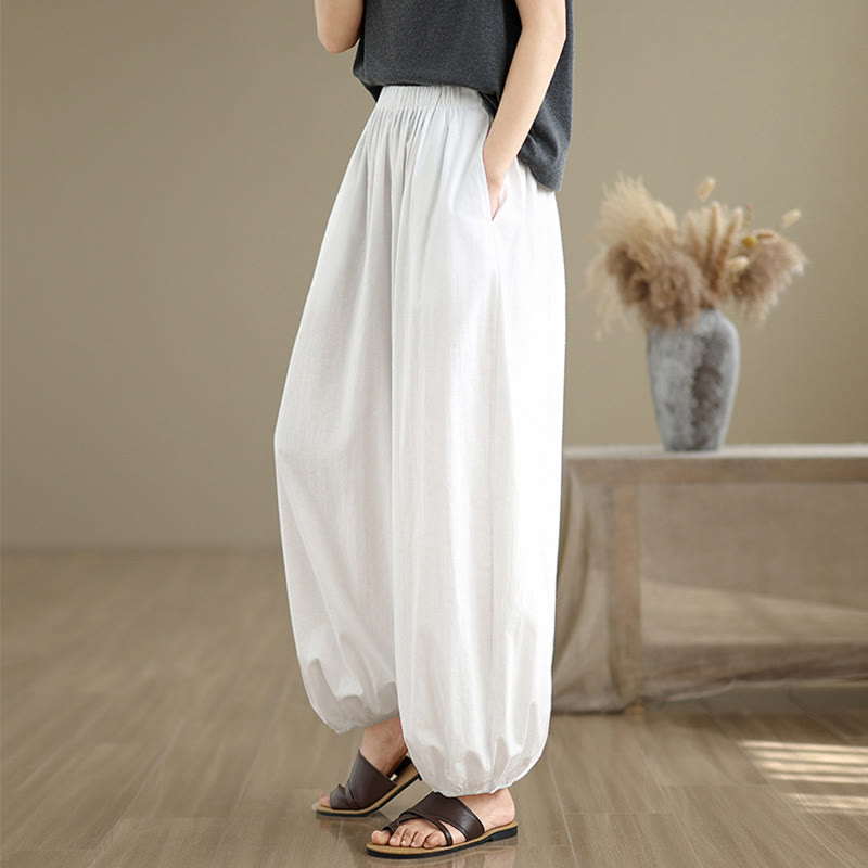 Pantalon bouffant en coton uni avec poches Buddha Stones Commute Summer pour femme - image 10