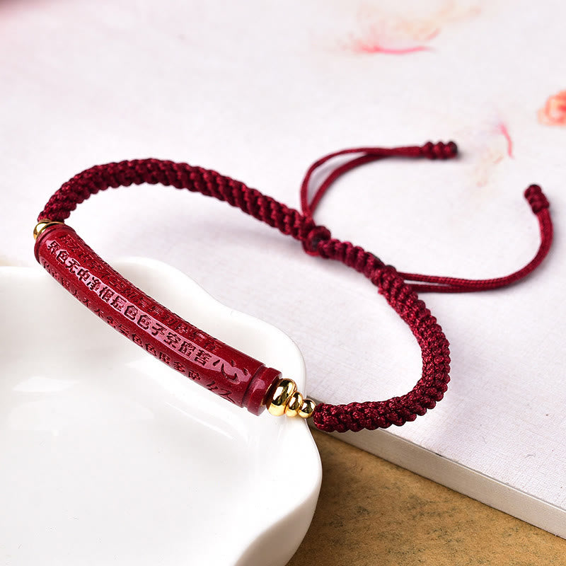 Bracelet tressé fait main en Buddha Stones avec symbole Om Mani Padme Hum et Sutra du Cœur