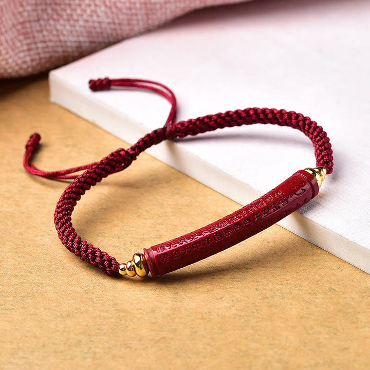 Bracelet tressé fait main en Buddha Stones avec symbole Om Mani Padme Hum et Sutra du Cœur