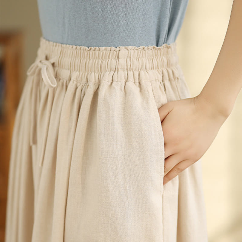 Pantalon large en coton avec poches pour femme, broderie printanière en Buddha Stones , ourlet patchwork et cordon de serrage - image 5