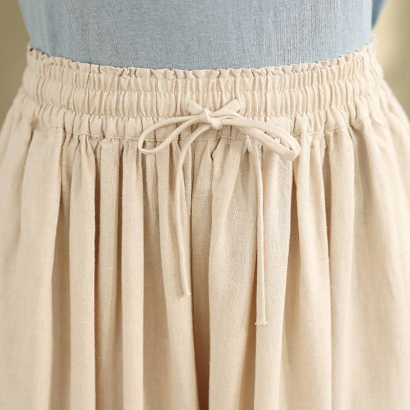 Pantalon large en coton avec poches pour femme, broderie printanière en Buddha Stones , ourlet patchwork et cordon de serrage - image 4