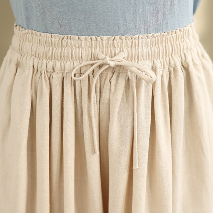 Pantalon large en coton avec poches pour femme, broderie printanière en Buddha Stones , ourlet patchwork et cordon de serrage - image 4