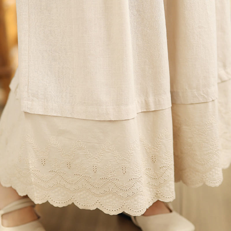 Pantalon large en coton avec poches pour femme, broderie printanière en Buddha Stones , ourlet patchwork et cordon de serrage - image 7