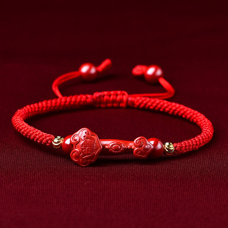 Bracelet tressé artisanal en Buddha Stones Pixiu Cinabre Ruyi Stick Wealth Luck