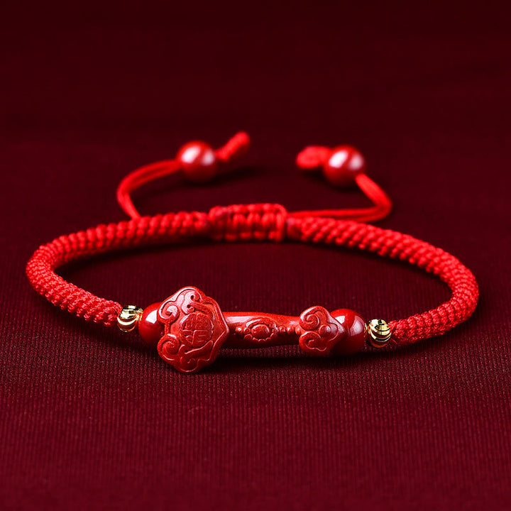 Bracelet tressé artisanal en Buddha Stones Pixiu Cinabre Ruyi Stick Wealth Luck