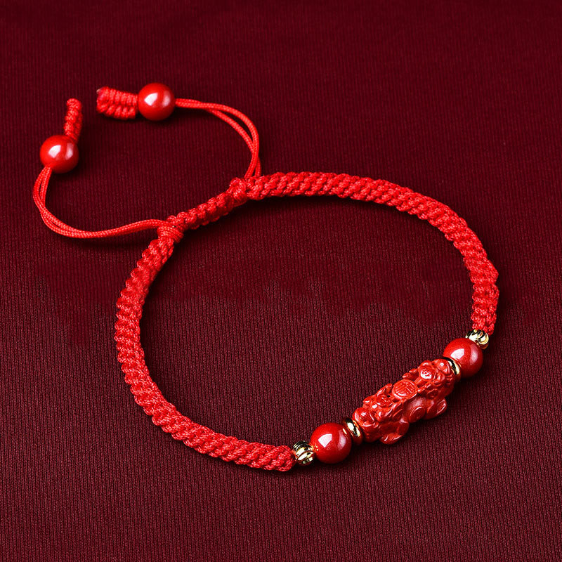 Bracelet tressé artisanal en Buddha Stones Pixiu Cinabre Ruyi Stick Wealth Luck