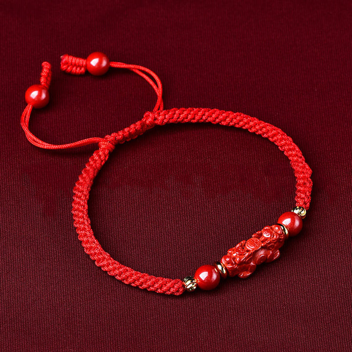 Bracelet tressé artisanal en Buddha Stones Pixiu Cinabre Ruyi Stick Wealth Luck