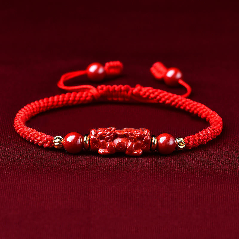 Bracelet tressé artisanal en Buddha Stones Pixiu Cinabre Ruyi Stick Wealth Luck - Cinnabar PiXiu (Tour de poignet : 14-19 cm) - image 0