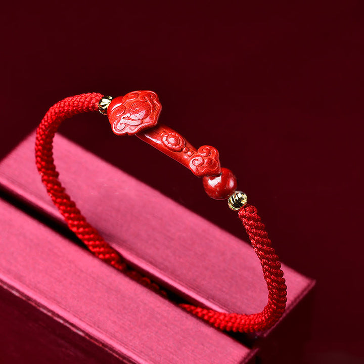 Bracelet tressé artisanal en Buddha Stones Pixiu Cinabre Ruyi Stick Wealth Luck