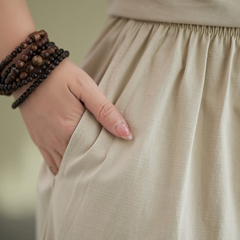 Ensemble 2 pièces décontracté à boutons et manches mi-longues, motif Buddha Stones , pantalon large avec poches, en coton, vêtements zen pour femmes - image 27