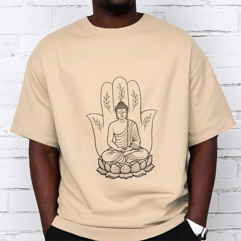 T-shirt Buddha Stones, Bouddha assis, main, feuilles, base de lotus - image 10