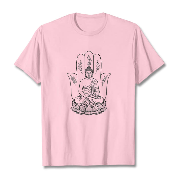 T-shirt Buddha Stones, Bouddha assis, main, feuilles, base de lotus - Rose clair - 2XL - image 12
