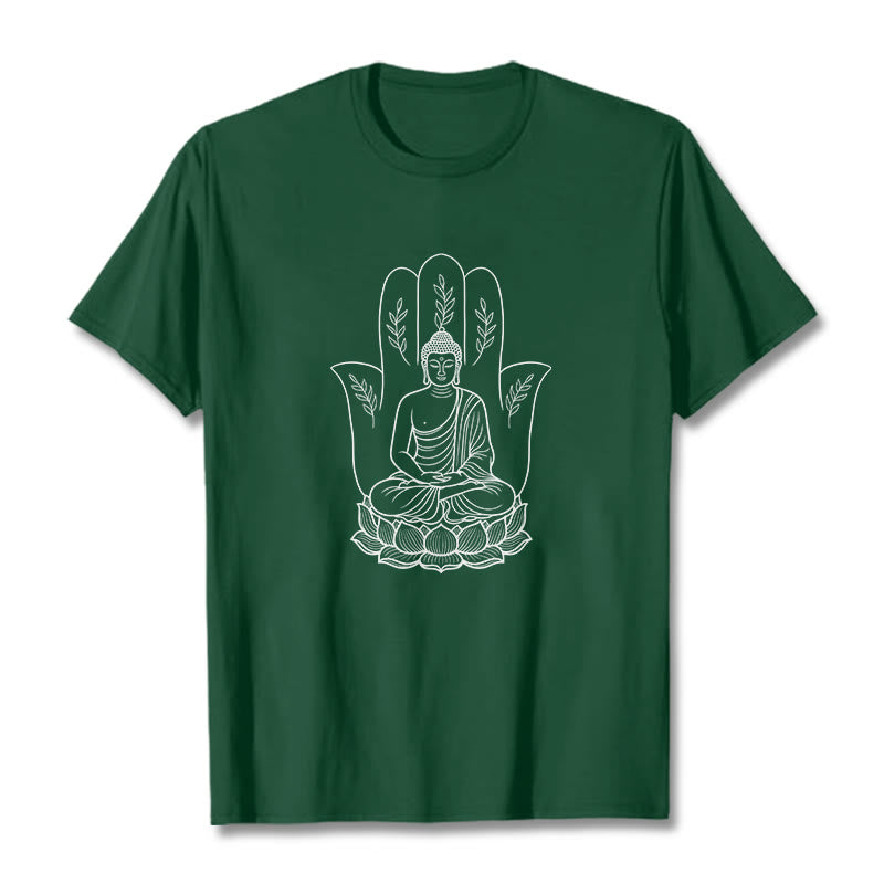 T-shirt Buddha Stones, Bouddha assis, main, feuilles, base de lotus - Vert forêt - 2XL - image 10