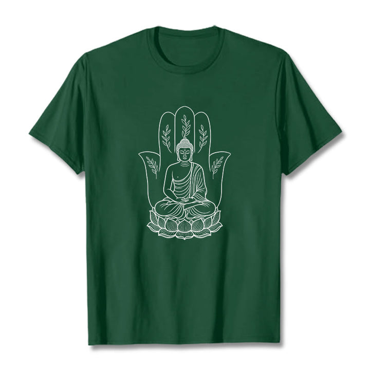 T-shirt Buddha Stones, Bouddha assis, main, feuilles, base de lotus - Vert forêt - 2XL - image 10