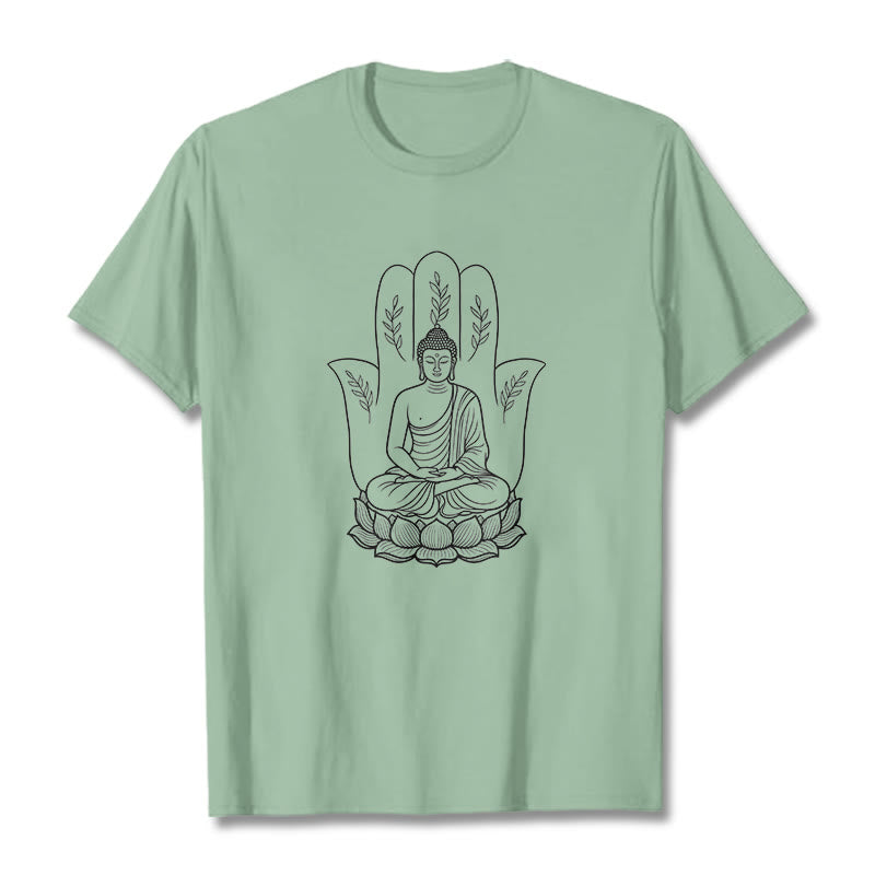 T-shirt Buddha Stones, Bouddha assis, main, feuilles, base de lotus - Vert pâle - 2XL - image 15