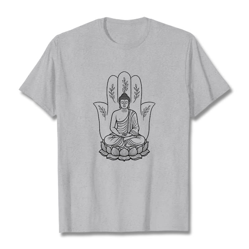 T-shirt Buddha Stones, Bouddha assis, main, feuilles, base de lotus - Gris clair - 2XL - image 20