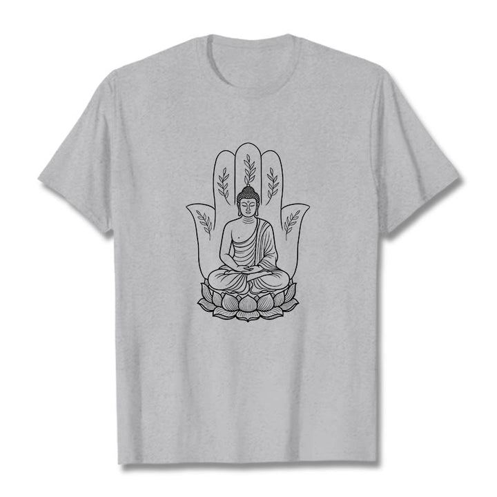 T-shirt Buddha Stones, Bouddha assis, main, feuilles, base de lotus - Gris clair - 2XL - image 20