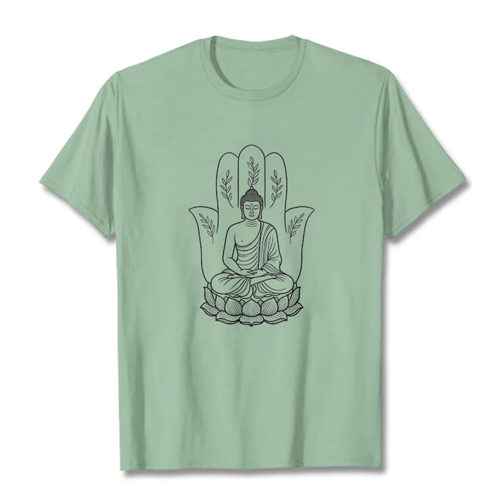 T-shirt Buddha Stones, Bouddha assis, main, feuilles, base de lotus - Vert pâle - 2XL - image 14
