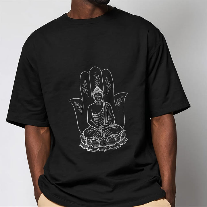 T-shirt Buddha Stones, Bouddha assis, main, feuilles, base de lotus - image 5