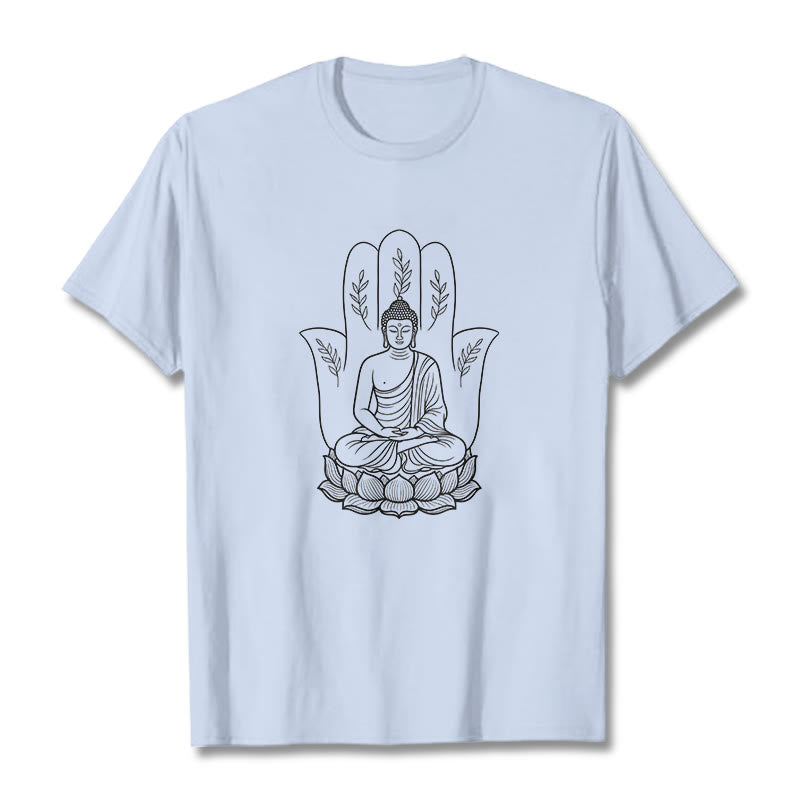 T-shirt Buddha Stones, Bouddha assis, main, feuilles, base de lotus - Cyan clair - 2XL - image 19