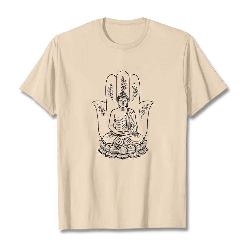 T-shirt Buddha Stones, Bouddha assis, main, feuilles, base de lotus - Bisque - 2XL - image 8