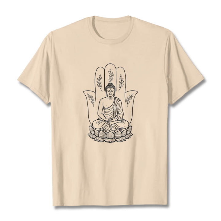 T-shirt Buddha Stones, Bouddha assis, main, feuilles, base de lotus - Bisque - 2XL - image 8