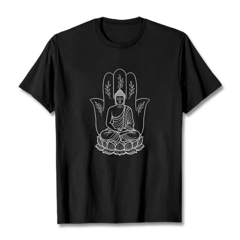 T-shirt Buddha Stones, Bouddha assis, main, feuilles, base de lotus - Noir - 2XL - image 4