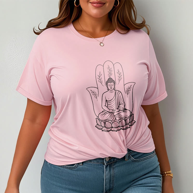 T-shirt Buddha Stones, Bouddha assis, main, feuilles, base de lotus - image 13
