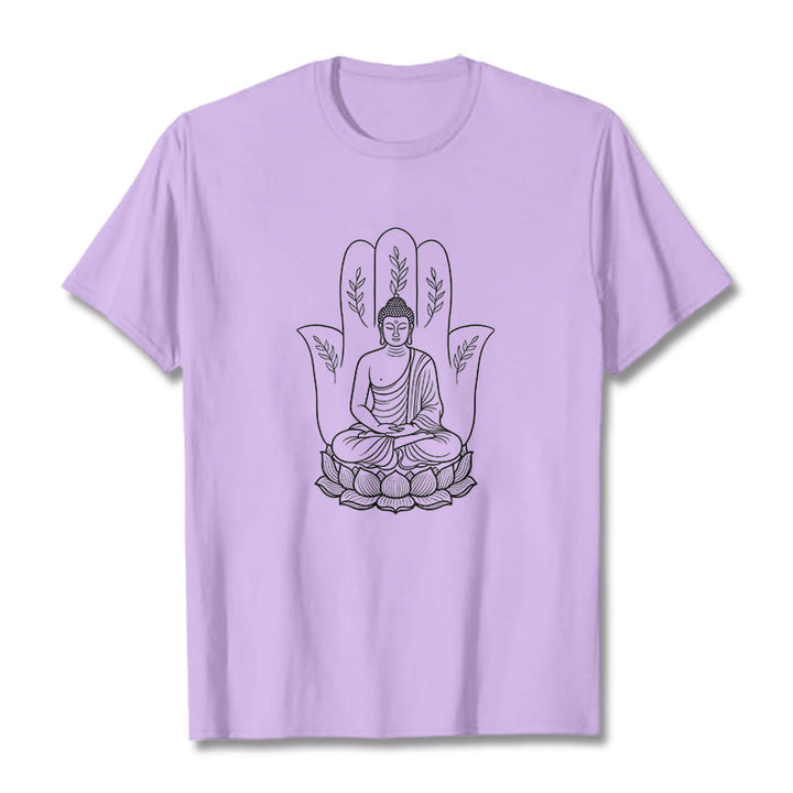 T-shirt Buddha Stones, Bouddha assis, main, feuilles, base de lotus - Prune - 2XL - image 16