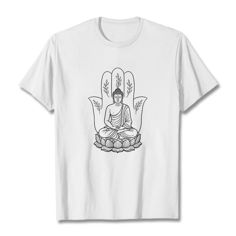 T-shirt Buddha Stones, Bouddha assis, main, feuilles, base de lotus - Blanc - 2XL - image 1