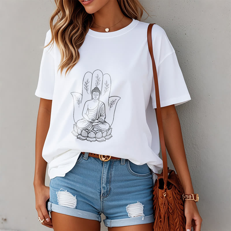 T-shirt Buddha Stones, Bouddha assis, main, feuilles, base de lotus - image 3