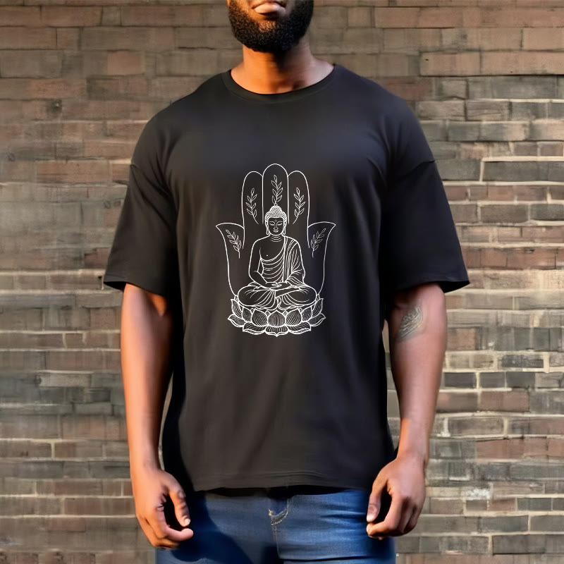 T-shirt Buddha Stones, Bouddha assis, main, feuilles, base de lotus - image 6