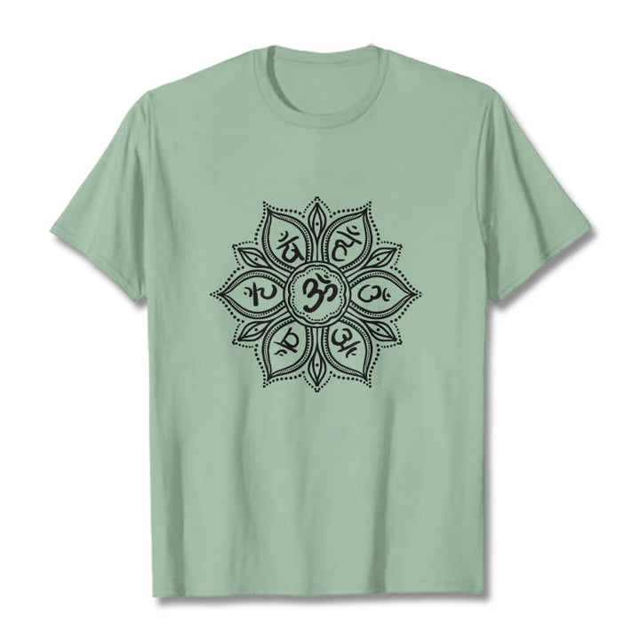 Buddha Stones Mandala fleur Om Mani Padme Hum Mantra T-shirt - Vert pâle - 2XL - image 15