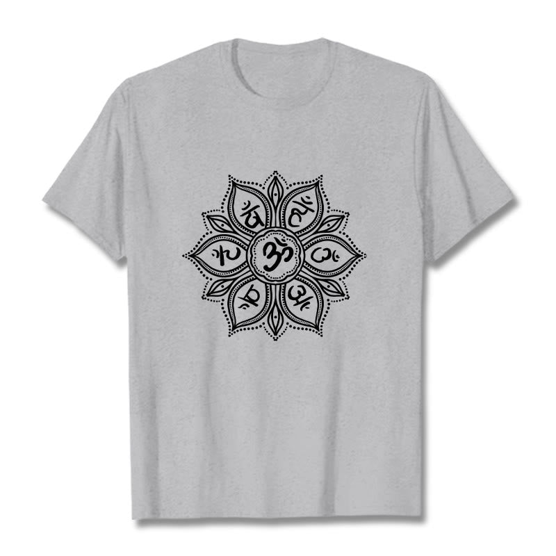 Buddha Stones Mandala fleur Om Mani Padme Hum Mantra T-shirt - Gris clair - 2XL - image 19
