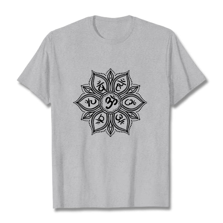 Buddha Stones Mandala fleur Om Mani Padme Hum Mantra T-shirt - Gris clair - 2XL - image 19