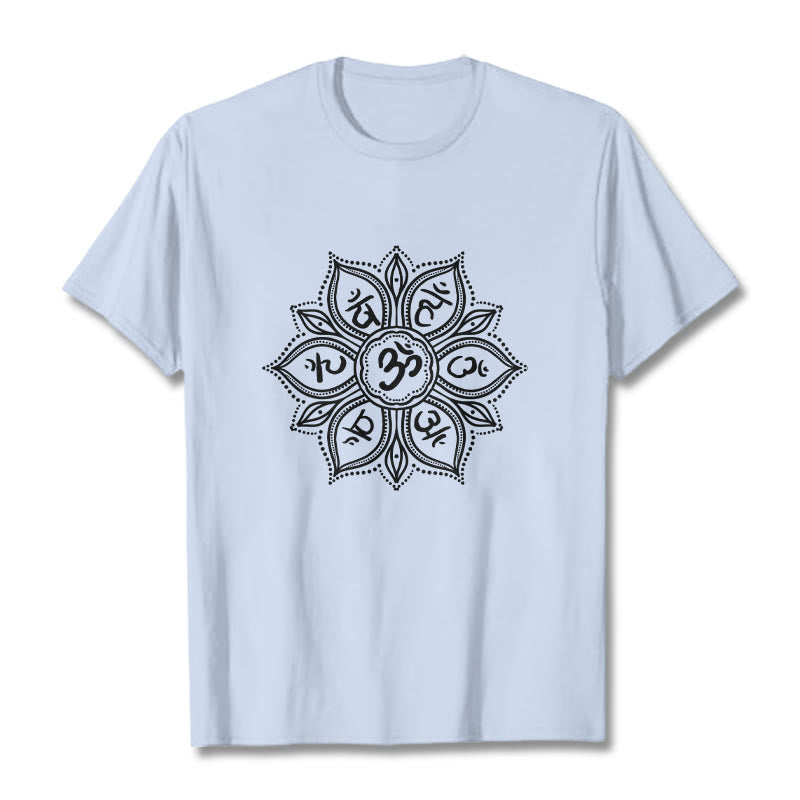 Buddha Stones Mandala fleur Om Mani Padme Hum Mantra T-shirt - Cyan clair - 2XL - image 19