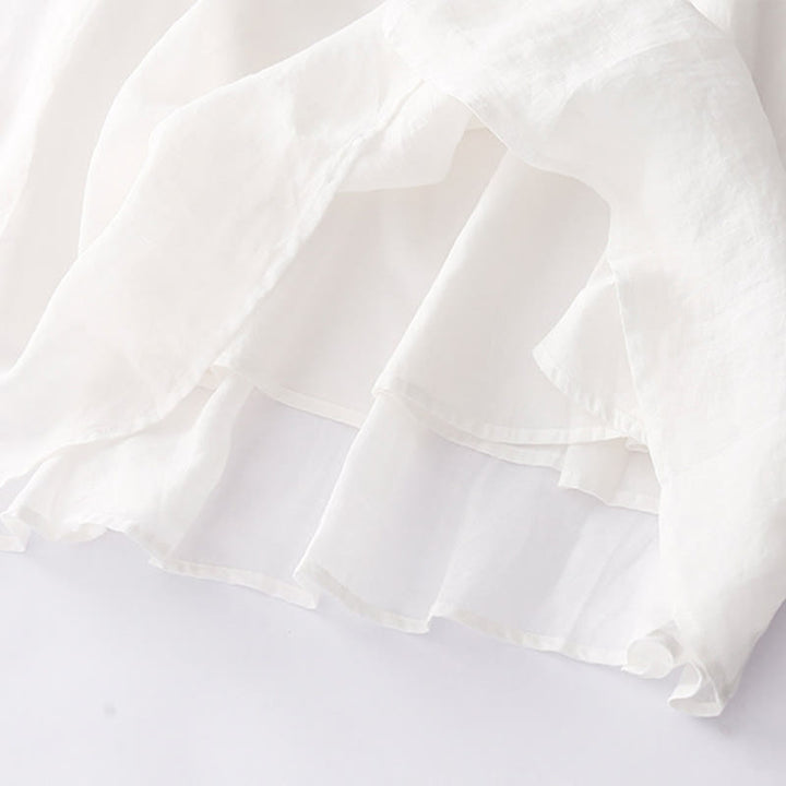 Robe mi-longue en coton et lin à manches longues avec boutons brodés de Buddha Stones et poches - image 23