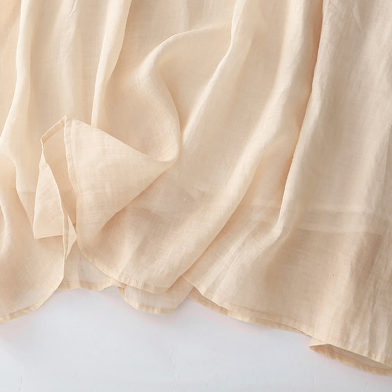 Robe mi-longue en coton et lin à manches longues avec boutons brodés de Buddha Stones et poches - image 12