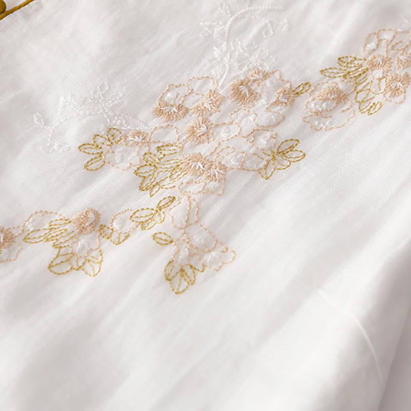 Robe mi-longue en coton et lin à manches longues avec boutons brodés de Buddha Stones et poches - image 18