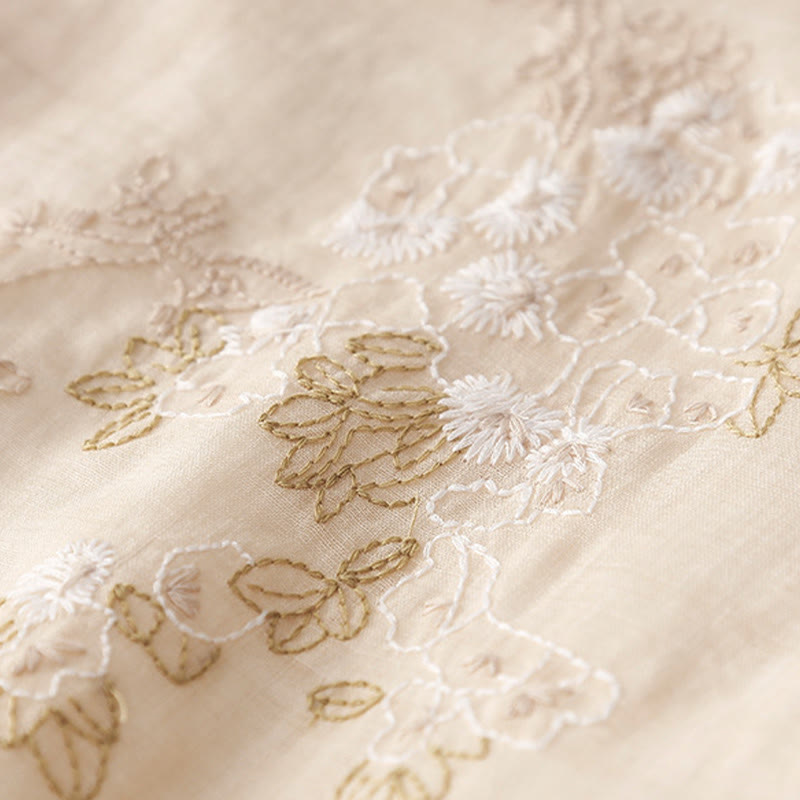 Robe mi-longue en coton et lin à manches longues avec boutons brodés de Buddha Stones et poches - image 7